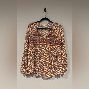 Savanna Jane Rust Multi Printed Blouse small nwt